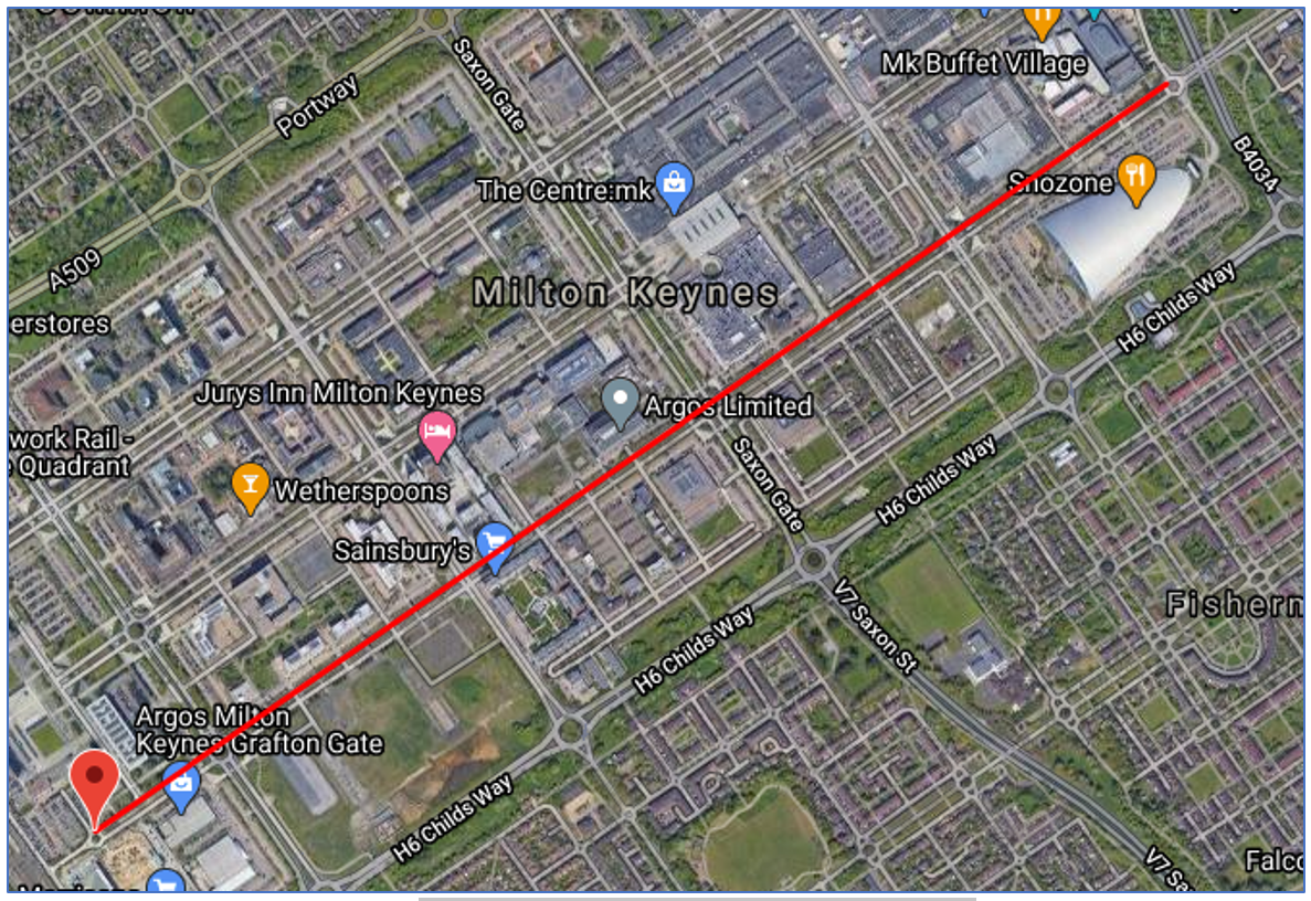 Short Route between two waypoints in Milton Keynes